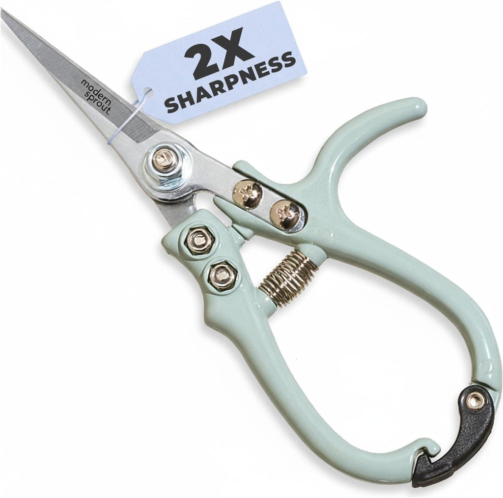 Modern Sprout Pruning Shears - Lightweight Herb Snipping Scissors with Easy Lock | Carbon Steel Blade, Green