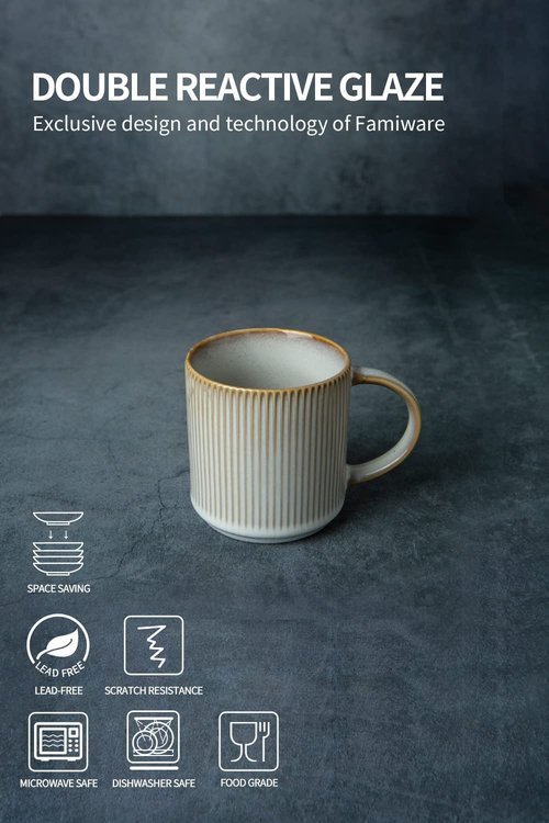 famiware 8.25" Paste Bowl Set (4 Piece) and Coffee Mug Set for 4 (12 oz) - Cappuccino White