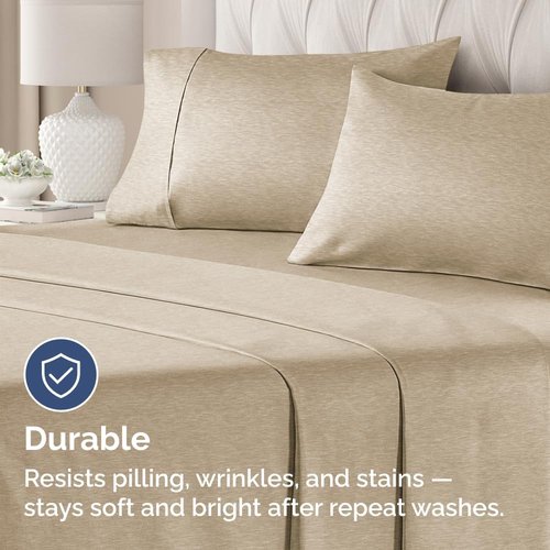 King Standard Pillow Cases Set of 4 - Soft Hotel Quality Covers for Comfy Bedding - Machine Washable Heathered Beige