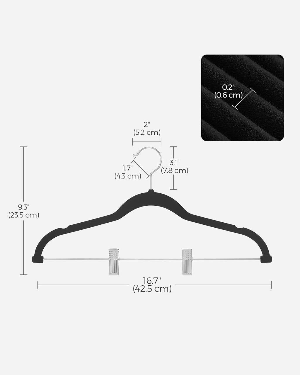 SONGMICS Velvet Pants Hangers - 50-Pack, 16.7-Inch, Adjustable Clips, Non-Slip, Space-Saving, Black