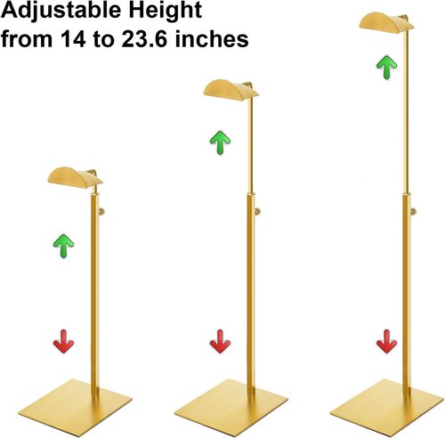 Hacaroa Set of 3 Purse Display Stand Stainless Steel, Adjustable Metal Handbag Holder Gold Tabletop Bag Rack, Single Hook Jewelry Display Stand for Closet, Boutique, Store