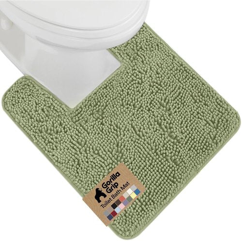 GORILLA GRIP Plush Chenille Bath Rug Mat - Soft Microfiber, Machine Washable, Sage Color, Fits Square Toilet Base