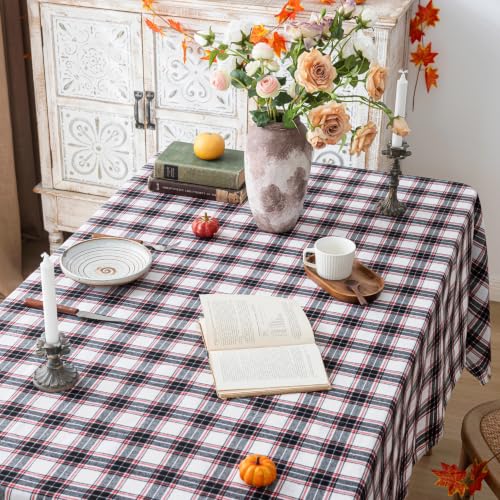 Black Christmas Plaid Ruffled Tablecloth 60x104 Inches - Festive Holiday Decor