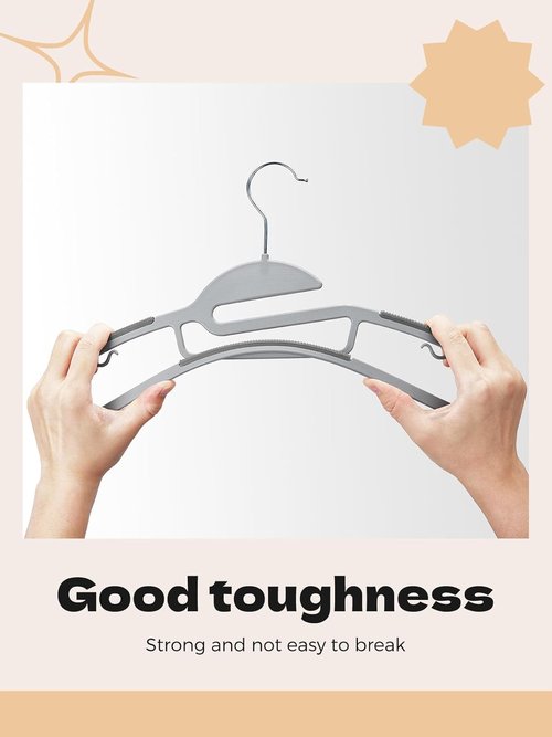 HOUSE DAY Grey Plastic Hangers - 50 Pack Slim Space-Saving Non-Slip Heavy-Duty Coat Hangers for Closet