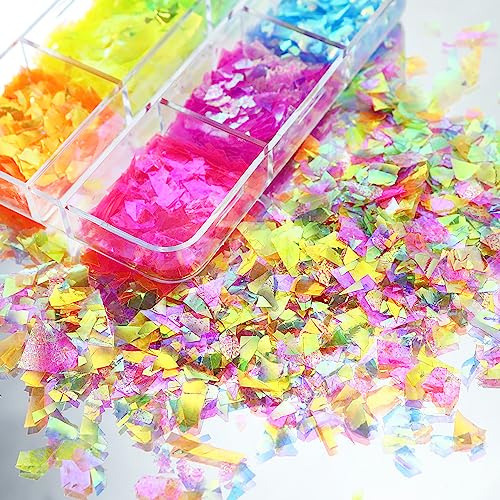 Vezocim 6-Grid Holographic Irregular Nail Art Glitter Set