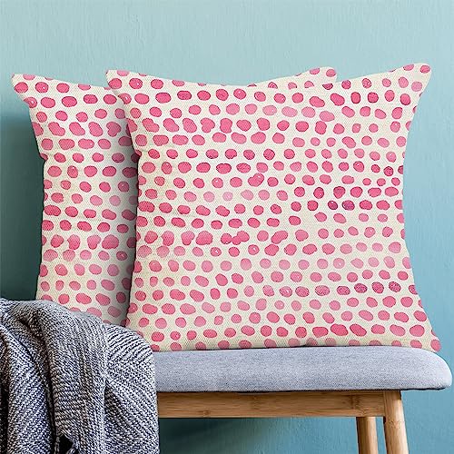 Pink Polka Dot Pillow Covers 18x18 Set of 2, Preppy Boho Throw Pillow Cases