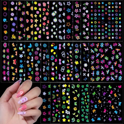 FANDAMEI 30 Sheets Kids Nail Stickers Self-Adhesive 3D Nail Art Decals