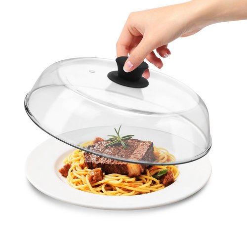 10in Glass Microwave Splatter Cover for Food with Silicone Mat, 10in Glass Microwave Plate Lid with Vent Holes & Easy-Grip Handle, Dishwasher Safe, No Plastic, Food Grade