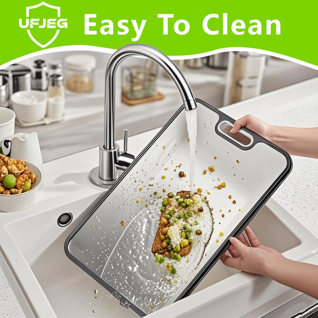 UFJEG Titanium Cutting Board for Kitchen, Cutting Board Double Sided Food Grade, Pure Titanium and Wheat Straw PP for Chopping Meat/Vegetables, Dishwasher Safe Easy to Clean Large Size 15.5”×11”