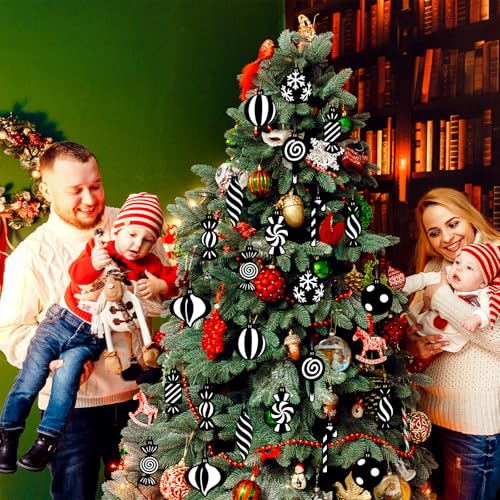 Wooden Christmas Tree Ornaments 24Pcs Candy Lollipop Hanging Decor Black