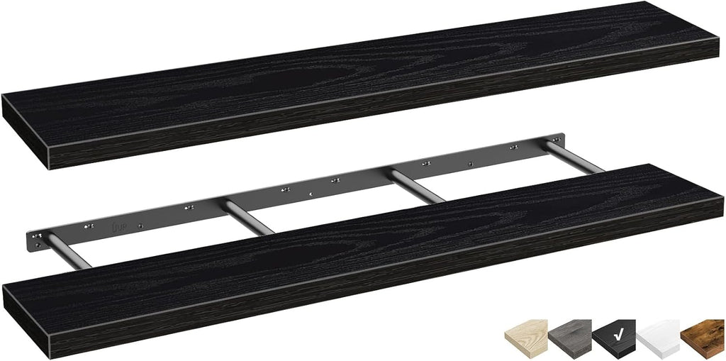 QEEIG Floating Shelves - Extra Long Wall Mounted Shelf Set of 2 for Home Decor | 55.1 x 9.3 Inch, Black