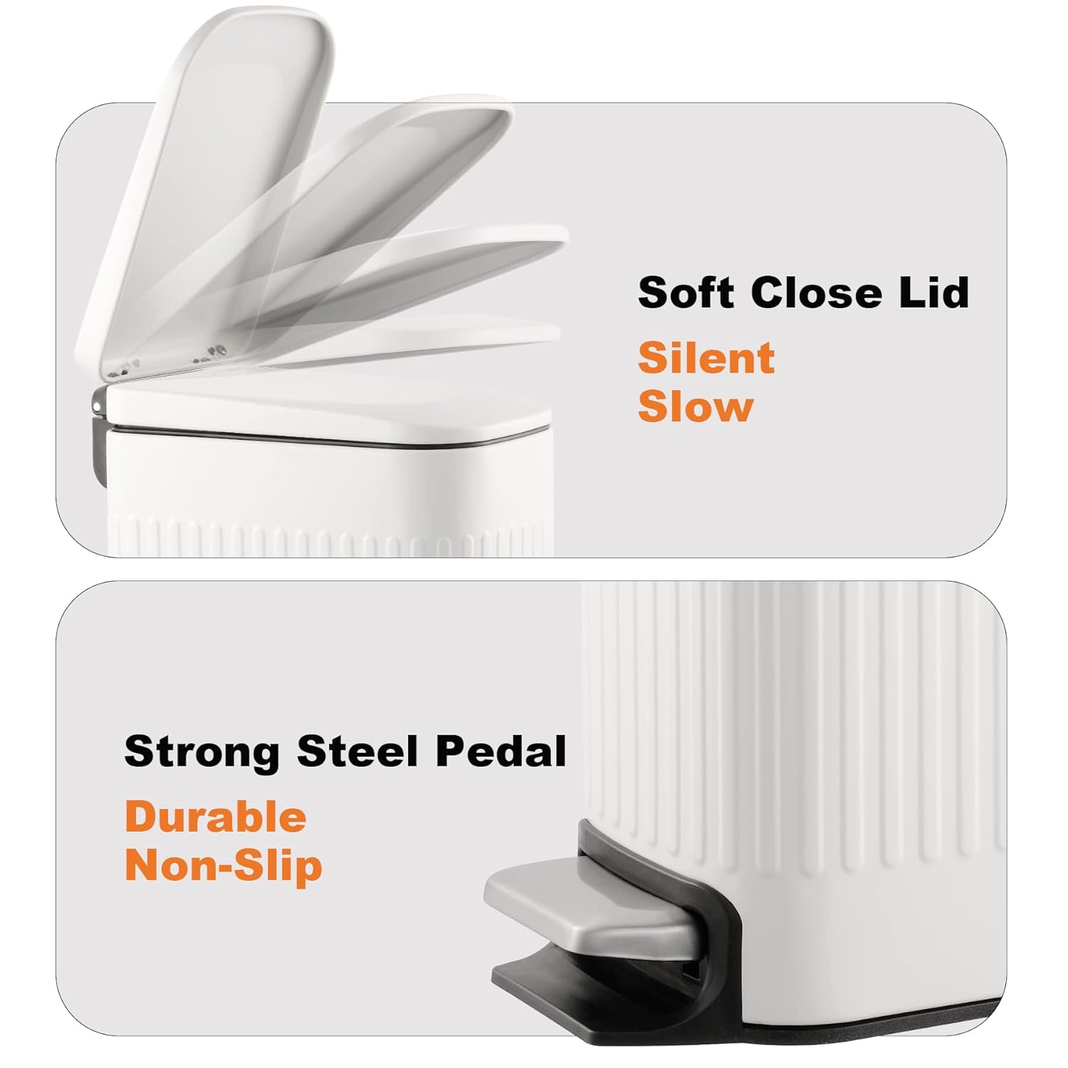 TrashAid Slim Bathroom Trash Can - Soft Close Lid, 6L Stainless Steel Wastebasket | White