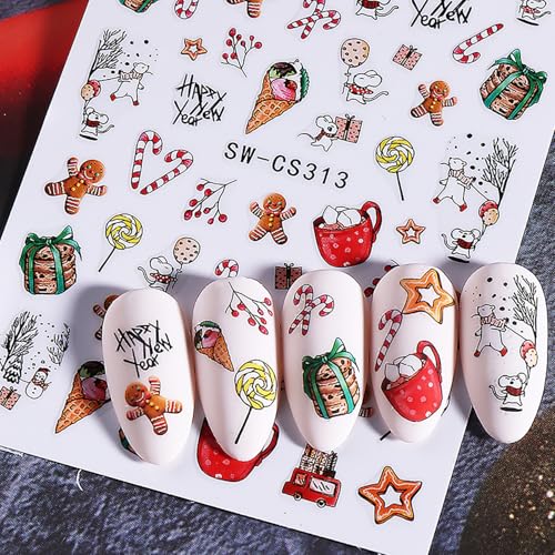 TANYOOTO Christmas Nail Art Stickers 6 Sheets Winter Holiday Decals