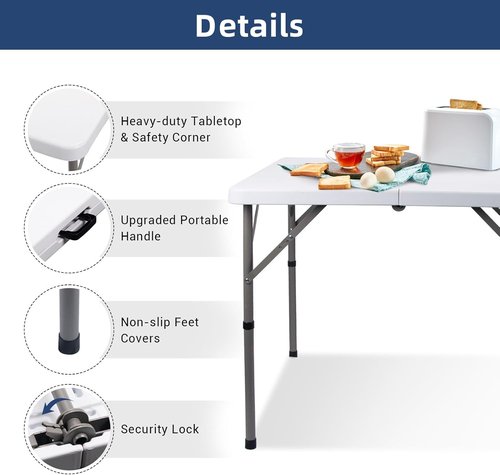 Byliable Folding Card Table - Heavy Duty 34" Portable Utility Table in White | Ideal for Indoor & Outdoor Use