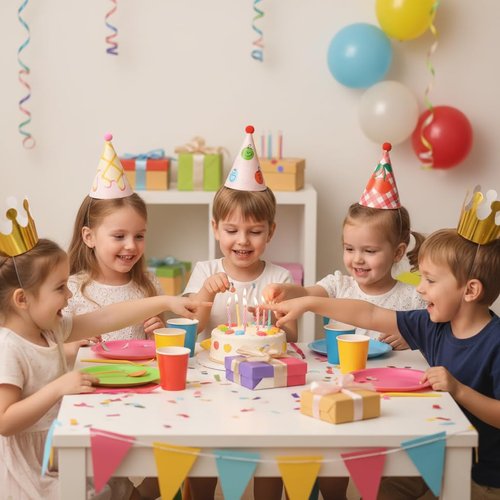 Inxens Mini Party Hats for Kids, 11 Piece Birthday Cone Hats for Stuffed Animals and Pets, 9 Paper Cones and 2 Crowns, DIY Assembly with Pom Poms, Cute Cherry Smiley Design