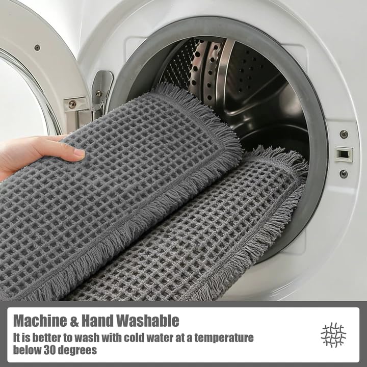 Small Non-Slip Waffle Bath Mat - Quick Dry, Absorbent, Grey (17x24)