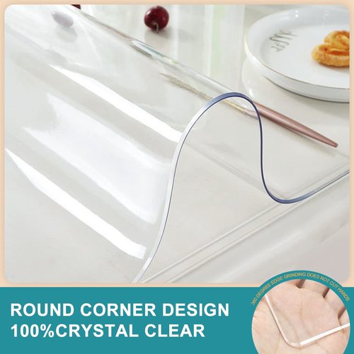 Water Resistant 40x84" or 82" Clear Plastic Table Protector - Vinyl PVC Tablecloth for Kitchen, Rectangular Conference, Dinner Room, Party - Protective Desk Top Pad - Easy Clean