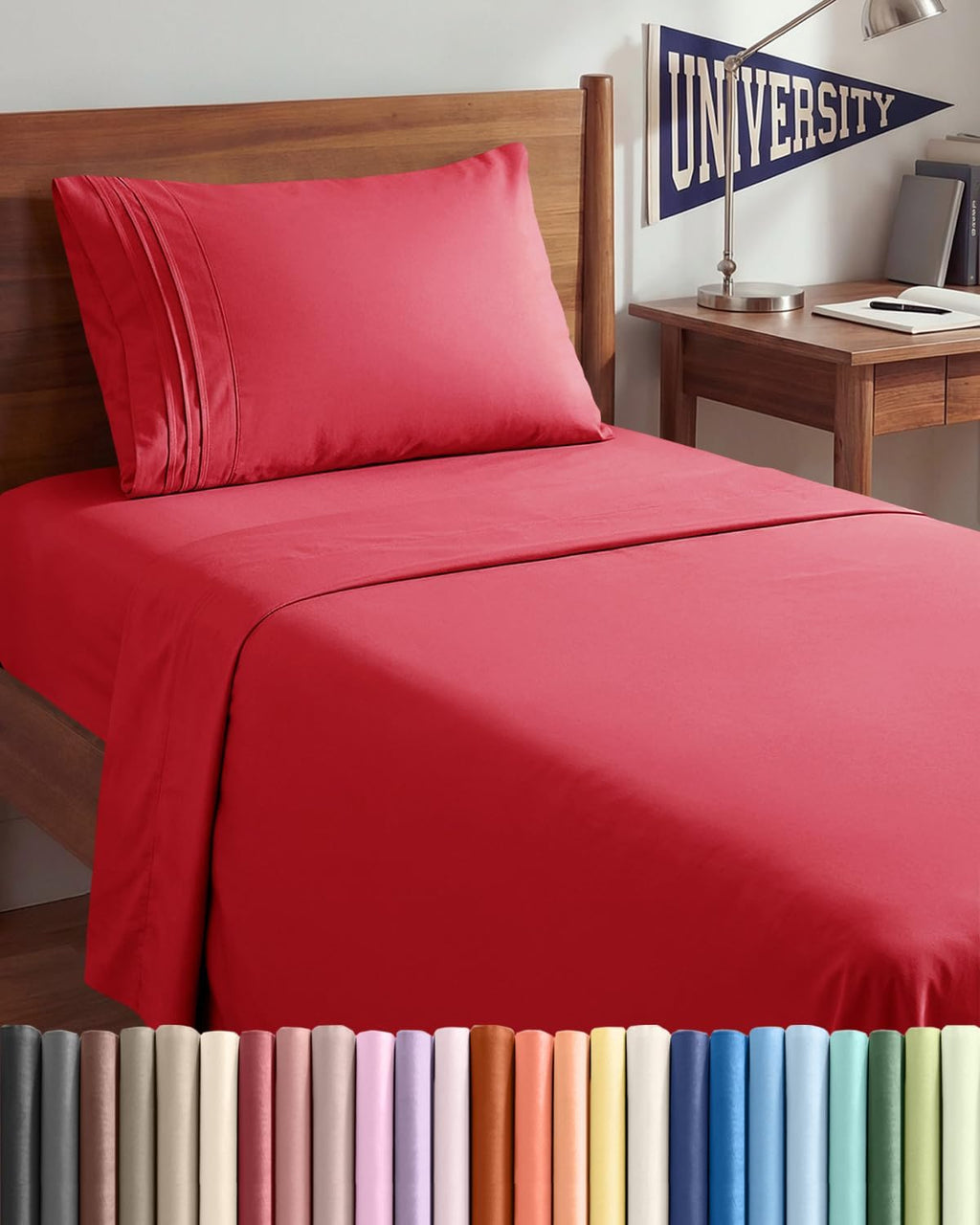 Skiennix Twin XL Sheet Set - Comfy Cooling Bed Sheets - Ultra-Soft, Deep Pockets, Wrinkle-Free - Red