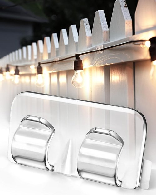 Hetyue Outdoor Light Clips - Clear Heavy-Duty Hooks for String Lights | 20-Pack, Waterproof & UV-Resistant