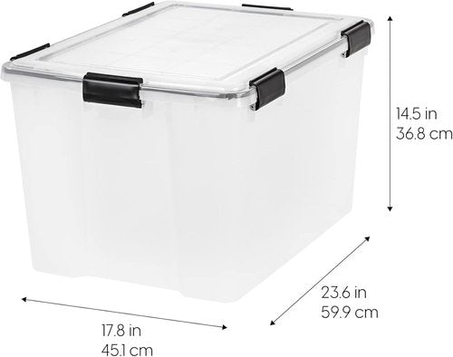 IRIS USA WeatherPro 74 Qt Storage Bins - BPA-Free Plastic with Tight Seal, Stackable & Nestable | Clear/Black, 2 Pack