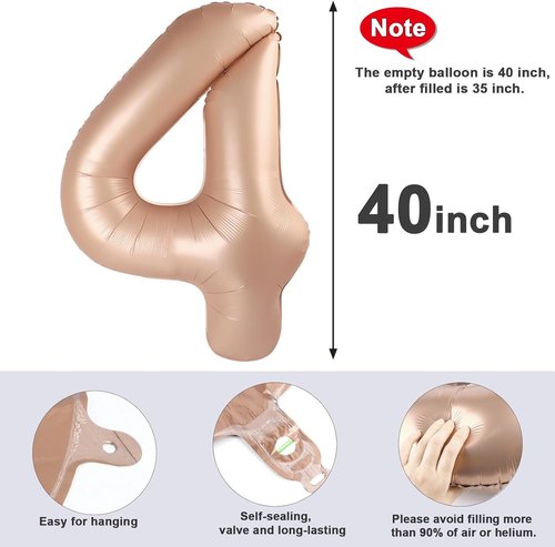 40 Inch Large Light Brown Number 4 Balloon by [Brand Name] - Perfect for Birthdays & Graduations
