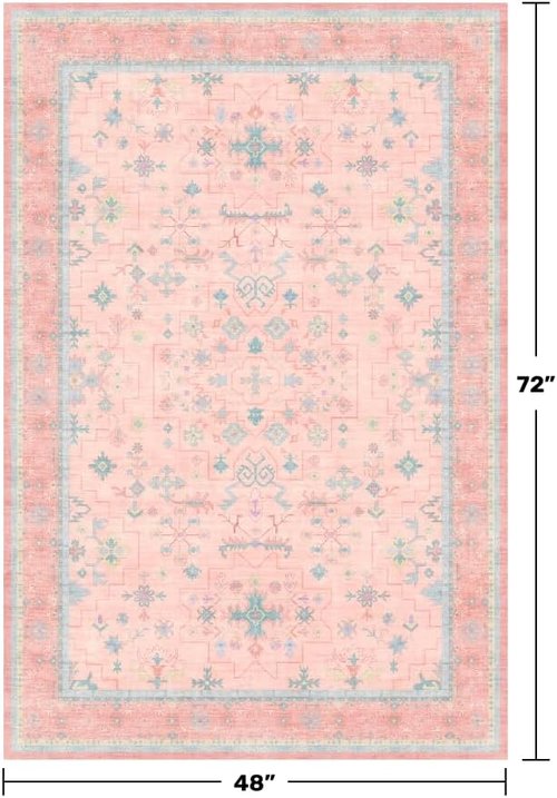 Hazo Haus Nursery Area Rug - Charming Boho Vintage Design, Washable & Non-Slip | 4x6 Pink Rug for Girls' Bedroom