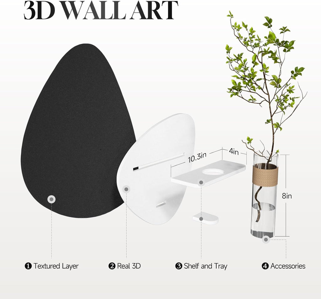 Skiennix 3D Textured Black and White Abstract Wall Art - Modern Minimalist Decor for Living Room | 24x24 In