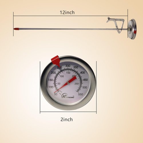 KT THERMO Instant Read Candy & Deep Fry Thermometer - 12" Stainless Steel Stem for BBQ & Turkey Cooking