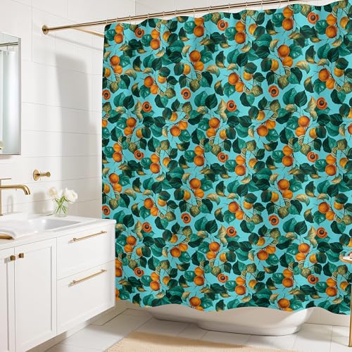 Teal Apricot Leaf Print Shower Curtain - 72x72 Inches