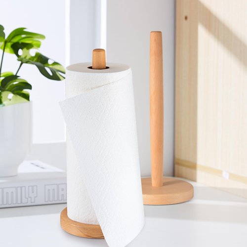 Jumbo Wooden Paper Towel Holder - Large Size Solid Beechwood Paper Towel Holder with Anti-Skid Base for Kitchen, Living Room,Bathroom