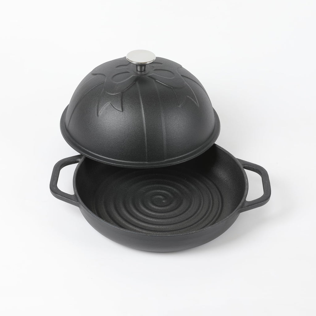 HAWOK Cast Iron Bread Oven with Cloche Lid, Dia.9.8inch/25cm, 1.5qt, Sourdough Baking Pan, Pre-seasoned Black