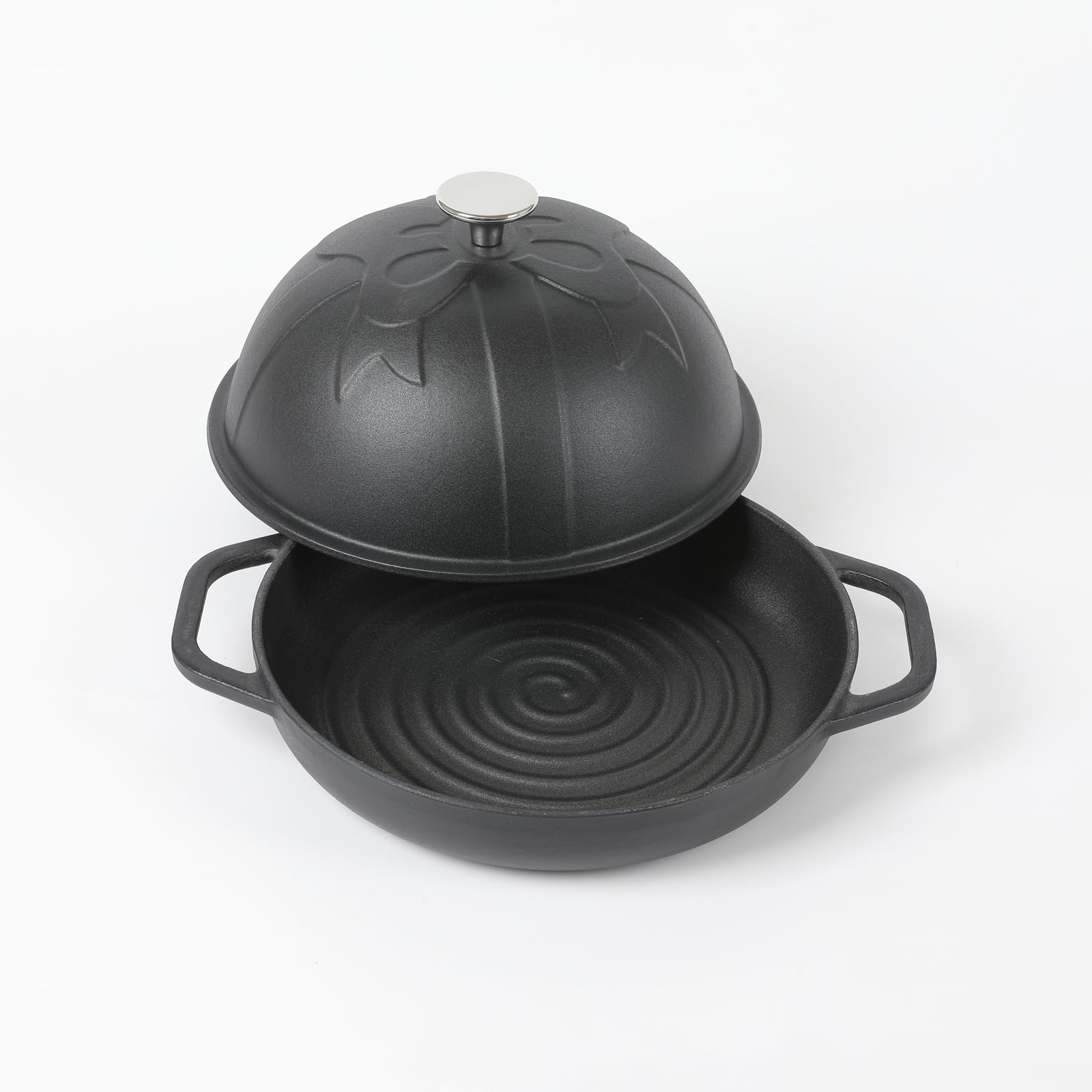 HAWOK Cast Iron Bread Oven with Cloche Lid, Dia.9.8inch/25cm, 1.5qt, Sourdough Baking Pan, Pre-seasoned Black