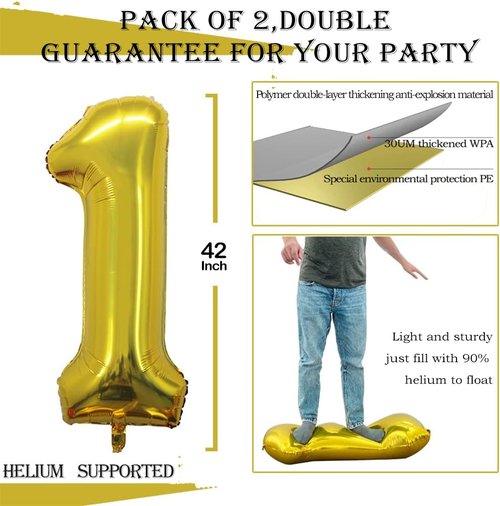 GOER 19th Birthday Balloons - Jumbo 42 Inch Gold Foil Helium Decorations for Sweet 19 Party