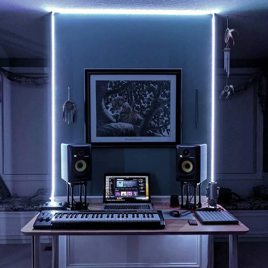 GUOTONG White LED Strip Lights, Waterproof cuttable 300 SMD 2835 LED Tape, 6000K 12V 16.4ft/5m Flexible Ribbon, Kitchen Cabinet Lighting, Outdoor/Indoor (No Power Supply)