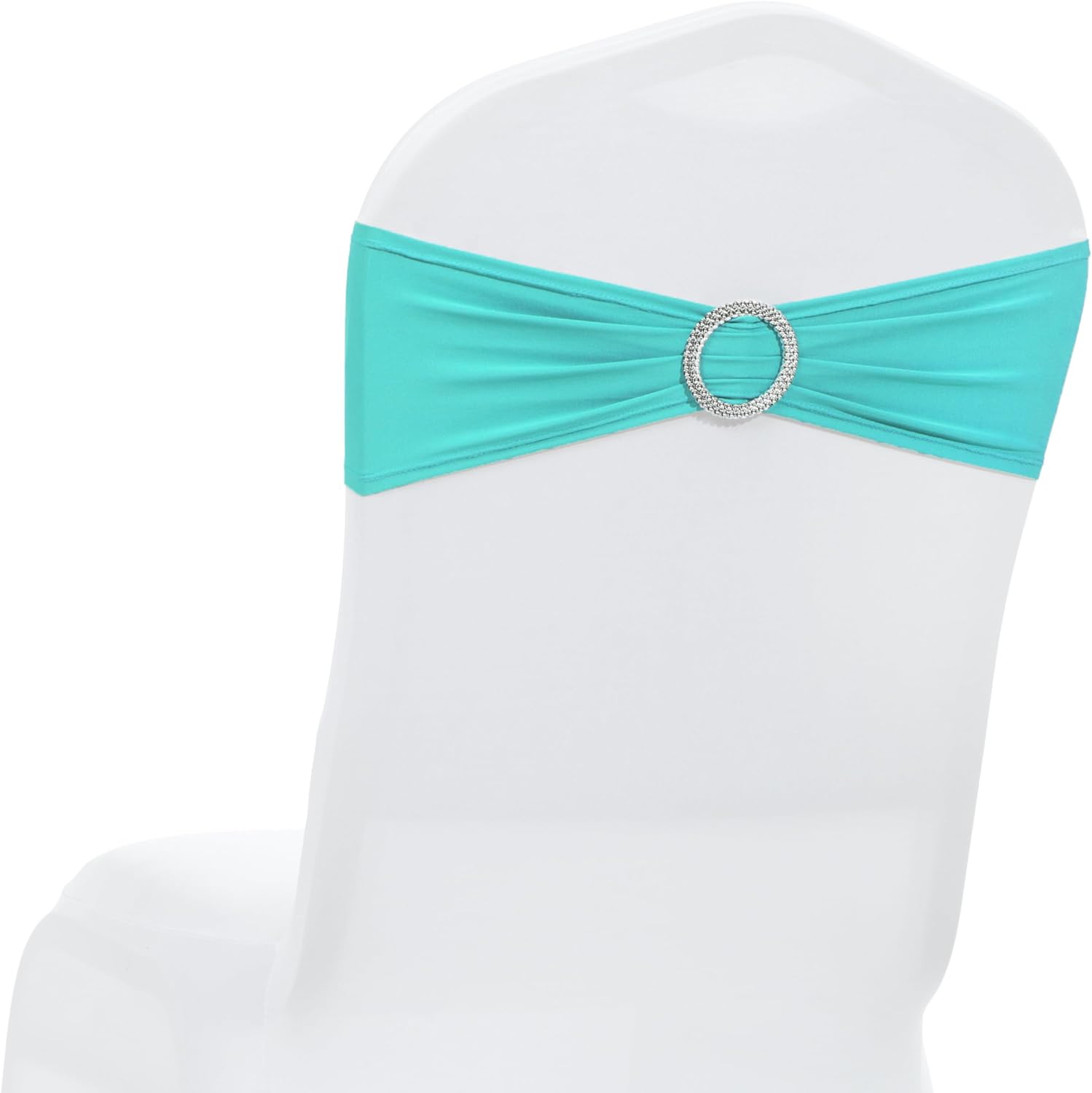 MDS Premium Spandex Chair Sashes - 100 Pack Stretch Covers with Buckle Slider | Aqua Blue for Weddings & Events