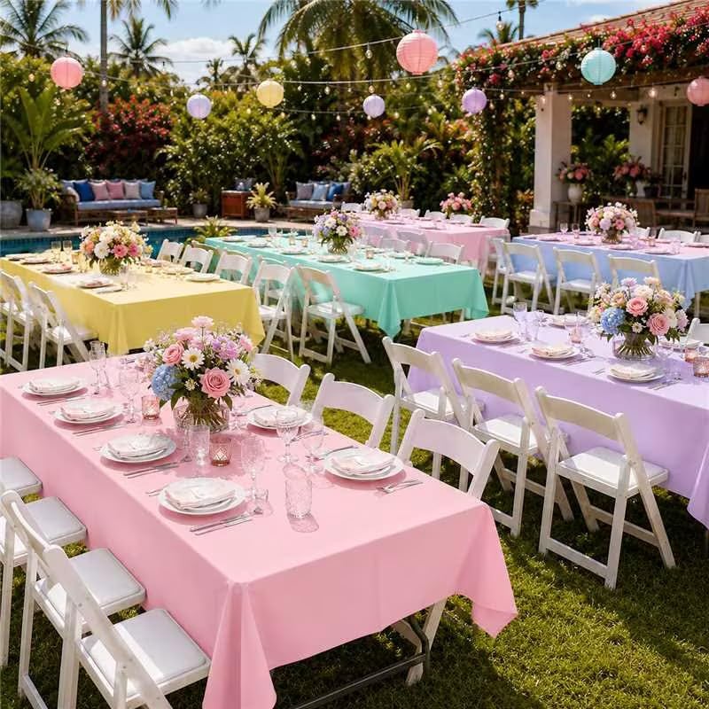 Pastel Tablecloths - 4 Pack Disposable Rectangle Covers, 54 x 108 Inch