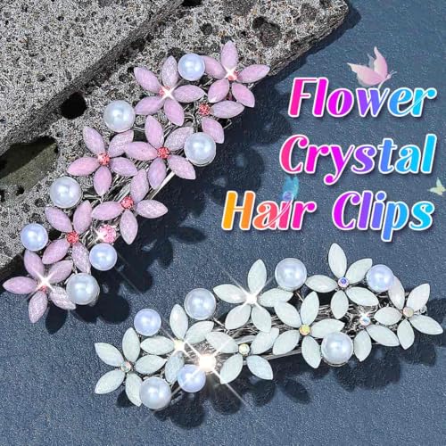 EASEDAILY Pearl Hair Barrettes - Floral French Hair Clips Pack of 2
