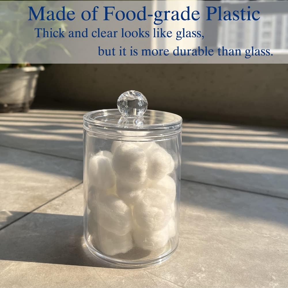 Swab Holder Canisters by [Brand Name] - Clear Plastic Qtip Dispenser with Lid | Perfect for Cotton Balls & Makeup Pads