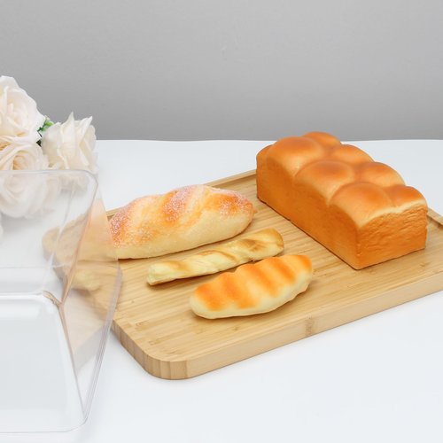 KVMORZE Acrylic Dessert Plate with Base, Bamboo Cake Tray with Clear Acrylic Cover, Cake Fruit Display Server Tray for Kitchen/Birthday/Wedding/Appetizer Dessert& Cheese Serving Platter Rectangular