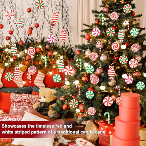 Shatterproof Candy Cane Christmas Ornaments 36-Pack - Wooden Holiday Tree Decor