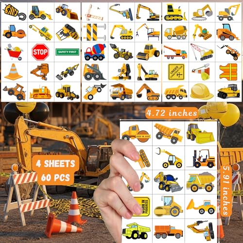 VNXCRAFTIES Construction Temporary Tattoos for Kids Birthday Party Favors