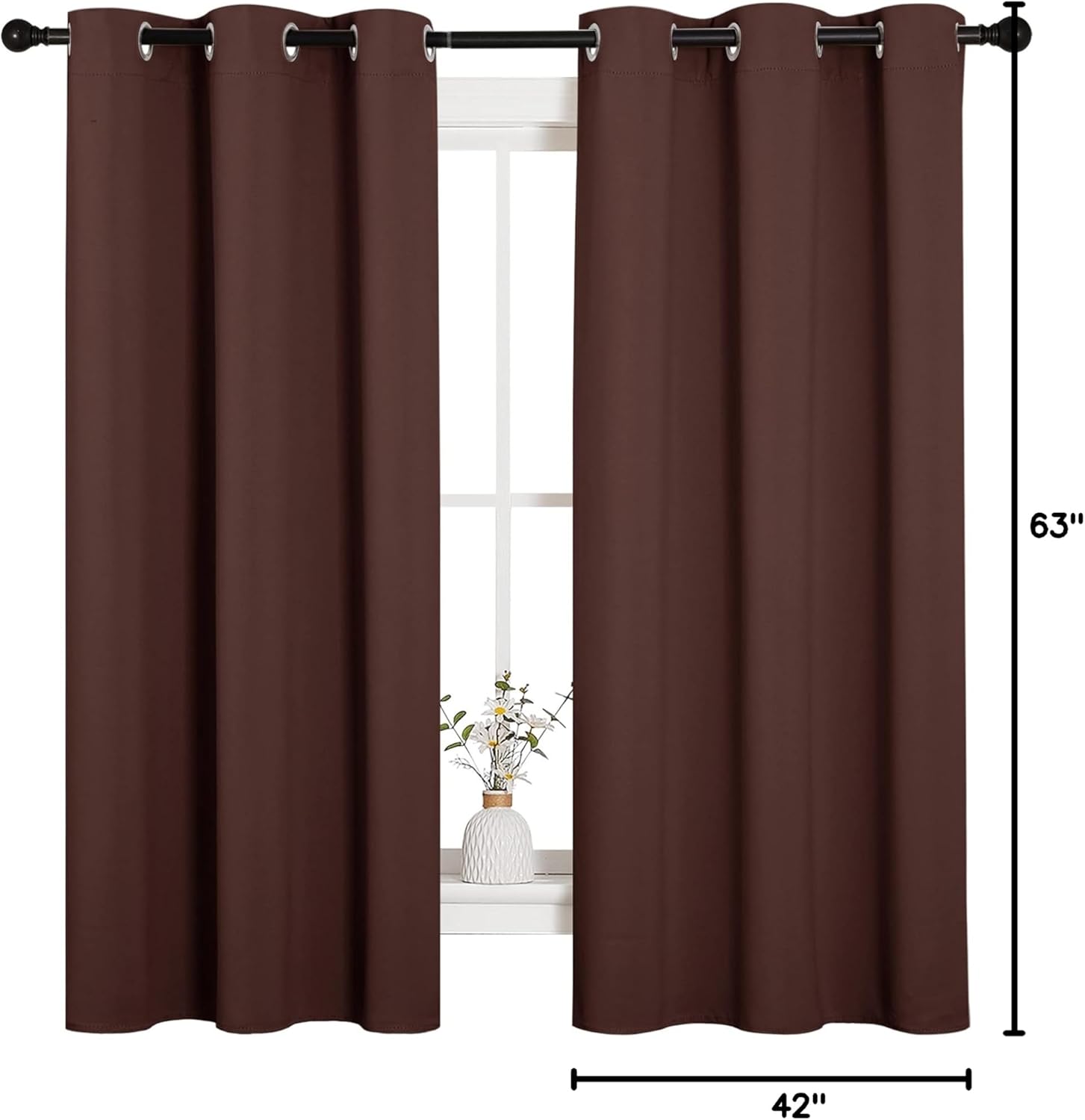 NICETOWN Blackout Curtains - Thermal Insulated Grommet Top for Privacy | Chocolate Brown, 42 x 63 Inches
