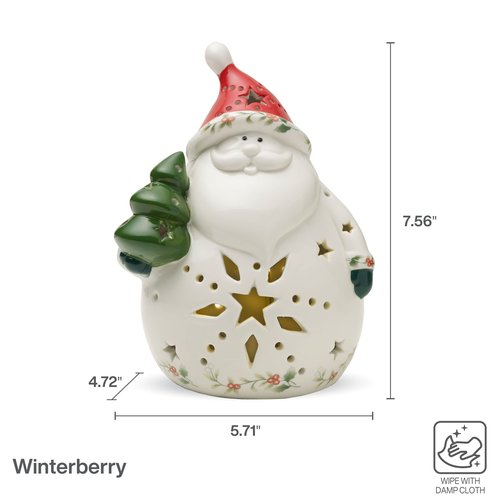 Pfaltzgraff Winterberry Santa Light Decorative Figurine, 7.5 inch White