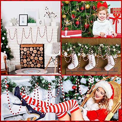 40 ft Christmas Candy Bead Garland Tree Decor - White Red Silver Variation