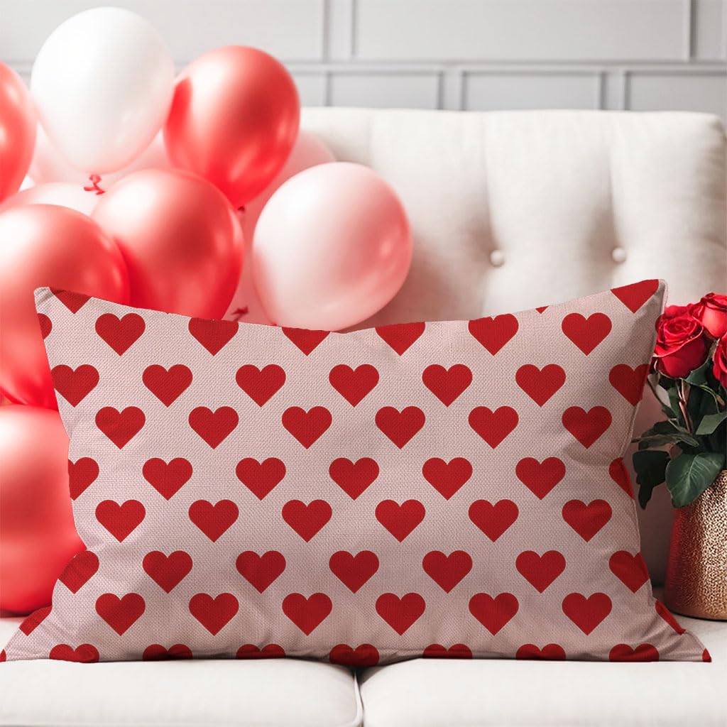 PANDICORN Valentines Day Pillow Covers 12X20 Inch Pink and Red Heart Love Valentine Decorations Outdoor Farmhouse Anniversary Romantic Lumbar Decorative Throw Pillow Cases for Couch Living Home Decor