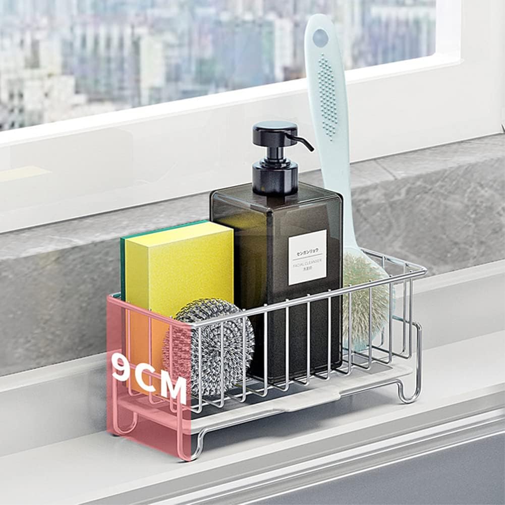 Skiennix Kitchen Countertop Sponge Holder - SUS 304 Stainless Steel Dish Soap Organizer | Durable Caddy for Cleaning Tools