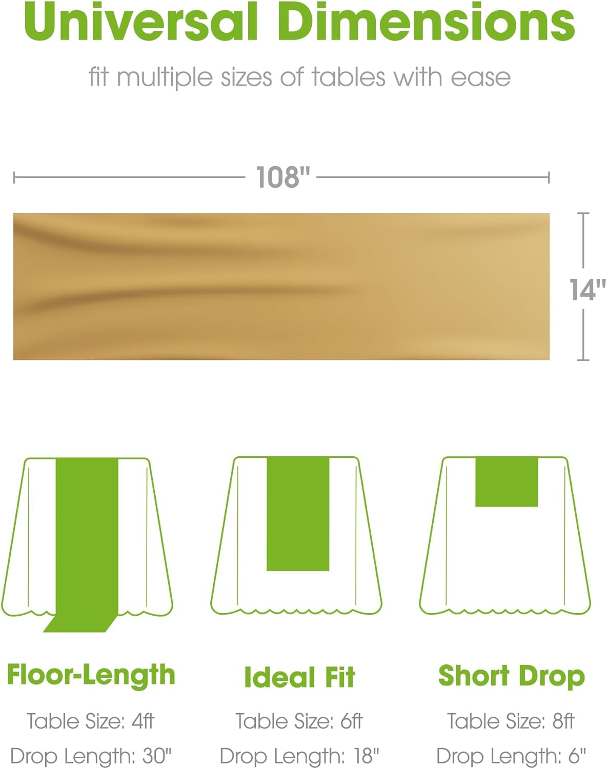 Pureegg Gold Plastic Table Runners - Water Resistant & Disposable | 10 Pack, 14'' x 108'' for Weddings & Parties