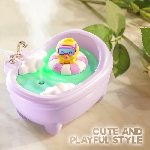 Cute Humidifier for Bedroom,Top Fill 0.34L Desk Mini Humidifier Aroma Diffuser,Cool Mist,20db Quiet,Easy Clean,Colorful Light, Auto Shut off,Small Humidifier for Baby Room,Plants,Home,Office (Purple)