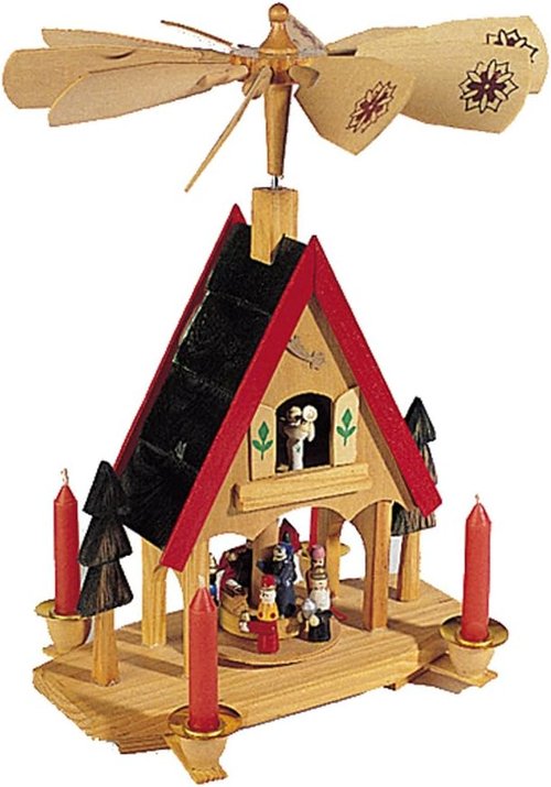Kurt Adler Alpine House Carousel | 12-Inch Wooden Decor with Candles for Holiday Cheer