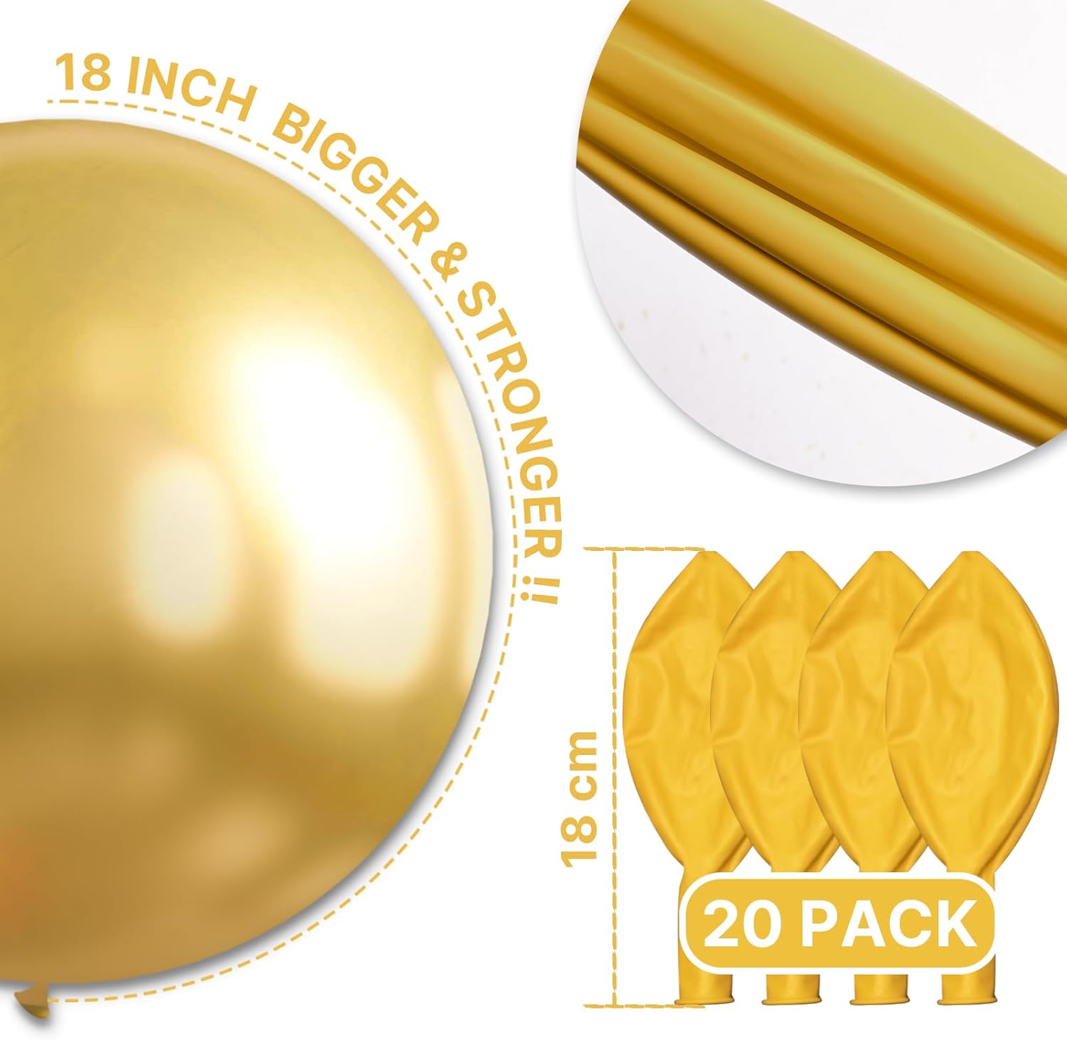PartyWoo Gold Balloons - 20pcs 18-Inch Latex Helium Balloons for Celebrations & Events | Gold-G101